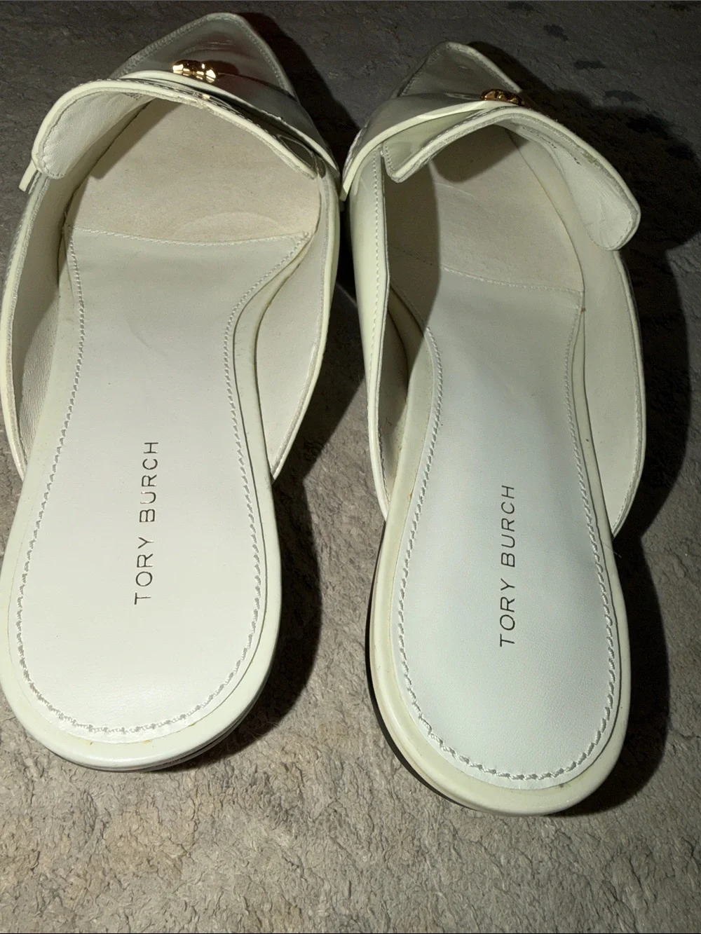 Tory Burch Cream Patent Leather Pointed-Toe Slide Loafers
